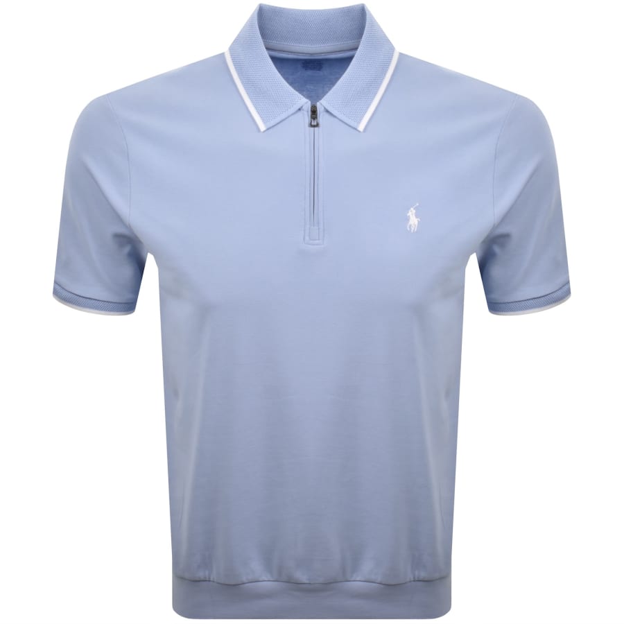 Ralph Lauren Stretch Mesh Zip Polo Blue | Mainline Menswear us